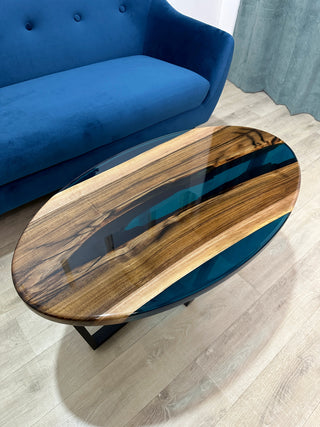 Clear Blue Epoxy River Coffee Table