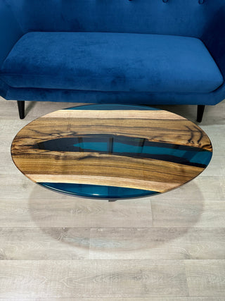 Clear Blue Epoxy River Coffee Table