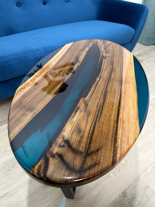 Clear Blue Epoxy River Coffee Table