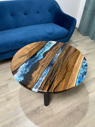 Runder Ocean Art Couchtisch aus Walnussholz