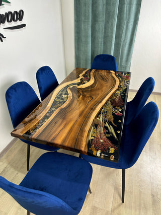 Walnut epoxy dining table