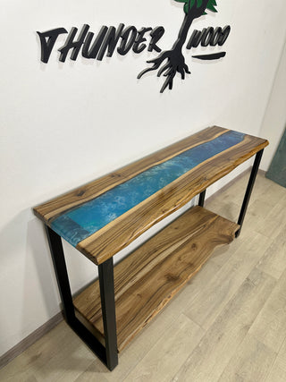 Accent Epoxy River Console Table With Shelf