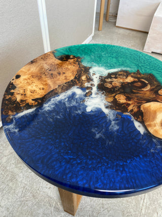 Round Resin Coffee Table with Ocean