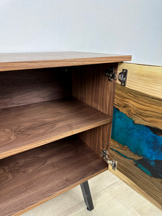 Custom Walnut Wood & Epoxy River Credenza