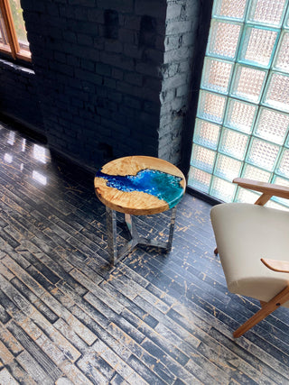 Round Wood and Epoxy Coffee Table