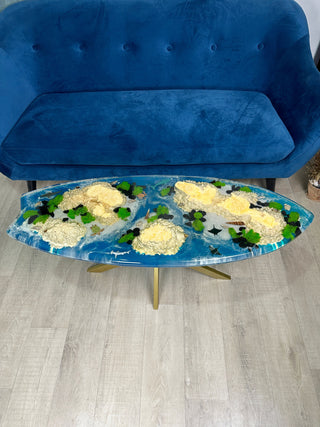 Aquarium surfboard coffee table