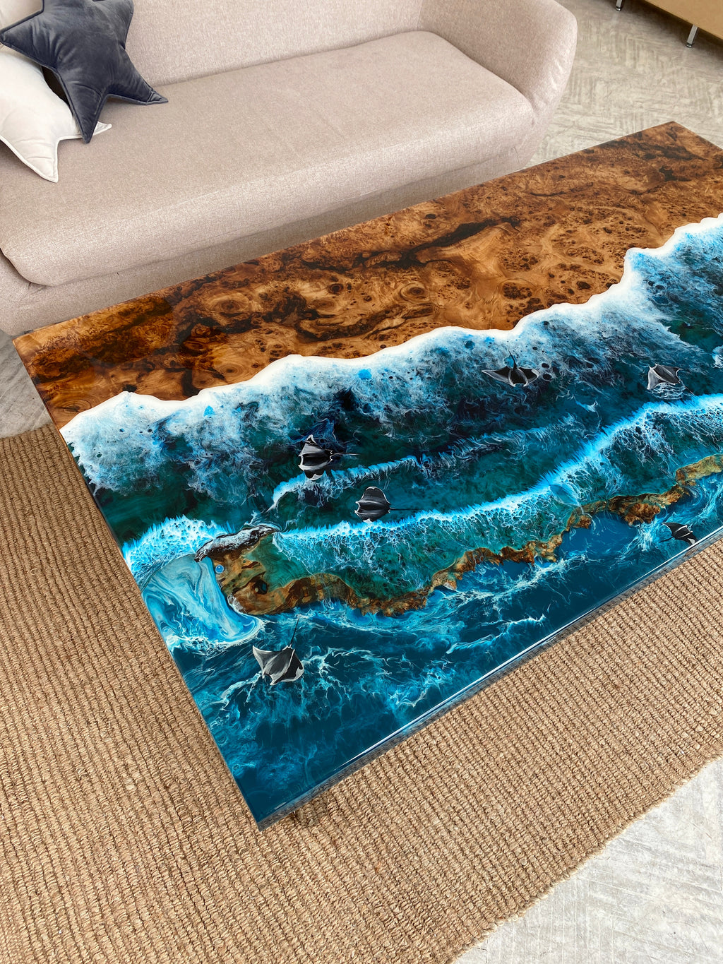 Beach Themed Epoxy Table with Ocean Design – ThunderWood Studio