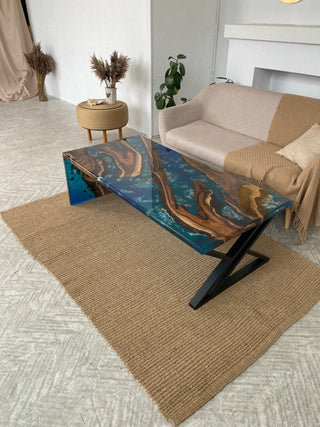 Couchtisch aus Holz und Epoxidharz „Waterfall“