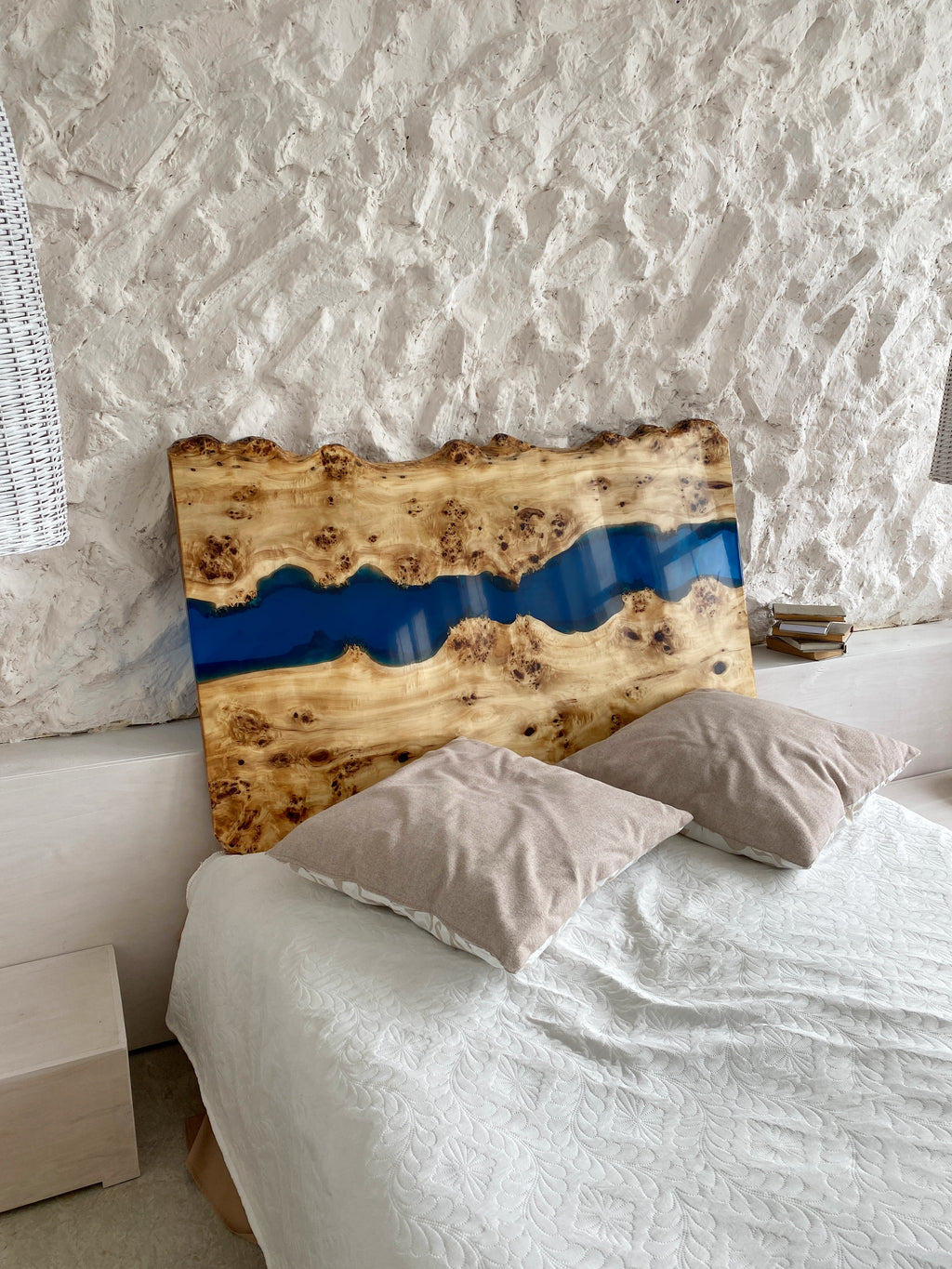 Blue Epoxy River Wooden Headboard – ThunderWood Studio