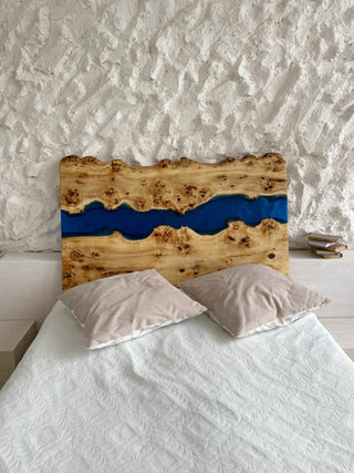 Blue Epoxy River Wooden Headboard