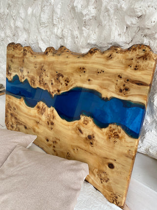 Blue Epoxy River Wooden Headboard