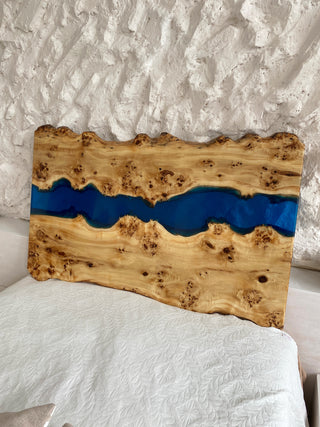 Blue Epoxy River Wooden Headboard