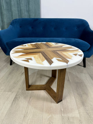 Aztec Round White Epoxy Resin Table