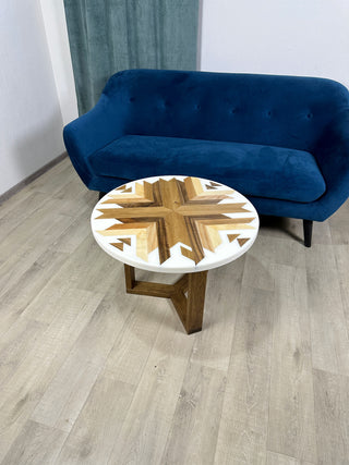 Aztec Round White Epoxy Resin Table