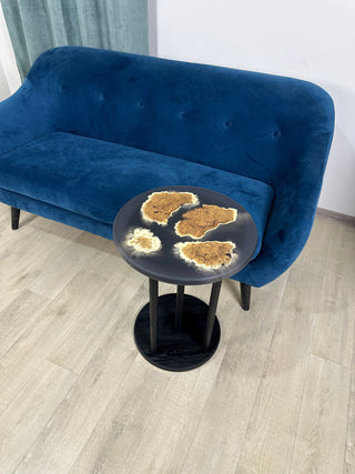 Black round epoxy side table