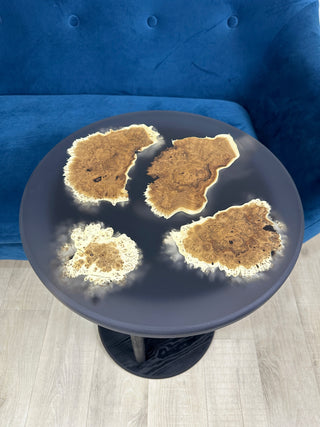 Black round epoxy side table