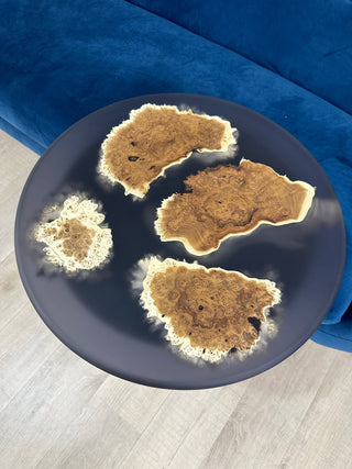 Black round epoxy side table