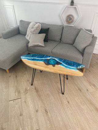 Wooden Surfboard Table With Epoxy Design