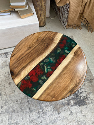 Custom walnut epoxy coffee table D:20", H: 20"