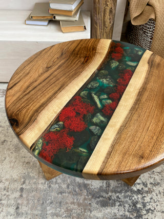 Custom walnut epoxy coffee table D:20", H: 20"