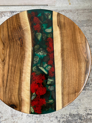 Custom walnut epoxy coffee table D:20", H: 20"