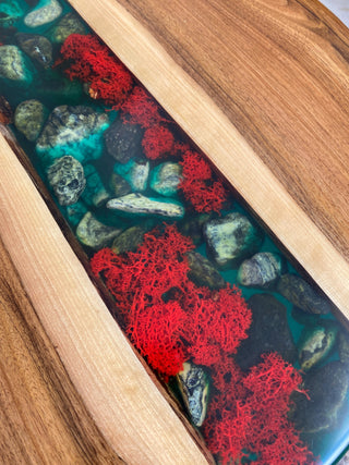 Custom walnut epoxy coffee table D:20", H: 20"