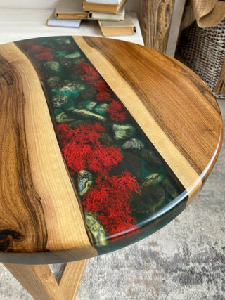 Custom walnut epoxy coffee table D:20", H: 20"