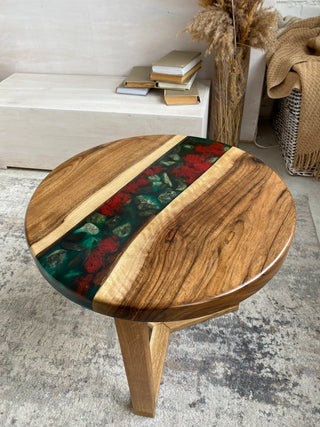 Custom walnut epoxy coffee table D:20", H: 20"