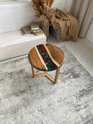 Custom walnut epoxy coffee table D:20", H: 20"