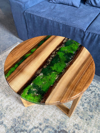 Round Epoxy Coffee Table with Moss