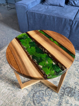 Round Epoxy Coffee Table with Moss