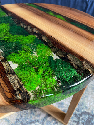 Round Epoxy Coffee Table with Moss