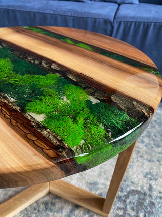 Round Epoxy Coffee Table with Moss