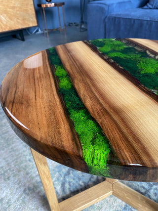 Round Epoxy Coffee Table with Moss