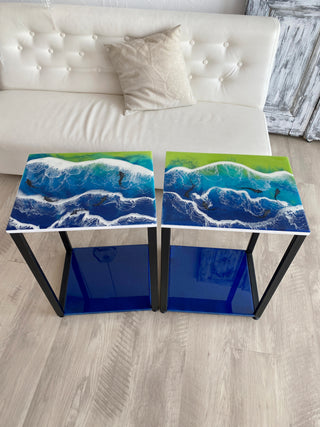 2er-Set Couchtische aus Kunstharz „Ocean“