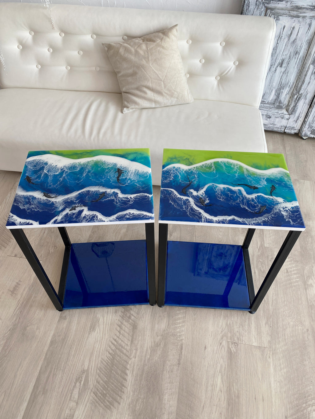 Set of 2 Ocean Resin Coffee Tables ThunderWood Studio