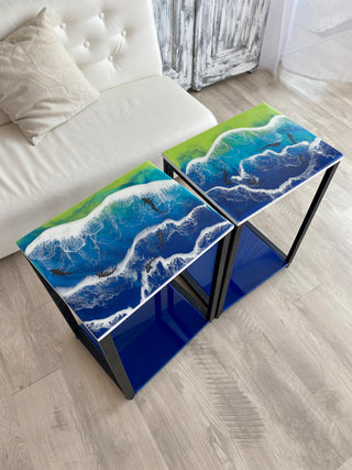 2er-Set Couchtische aus Kunstharz „Ocean“