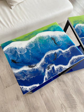 Set of 2 Ocean Resin Coffee Tables