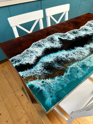 Rectangular Epoxy Table with Ocean Wave