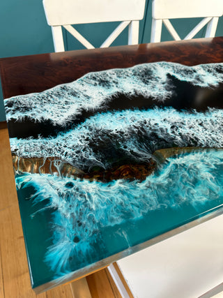 Rectangular Epoxy Table with Ocean Wave