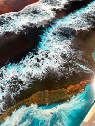 Rectangular Epoxy Table with Ocean Wave
