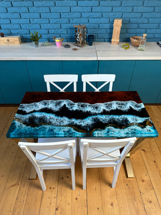 Rectangular Epoxy Table with Ocean Wave