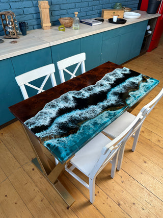 Rectangular Epoxy Table with Ocean Wave