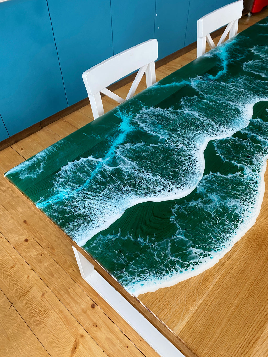 Epoxy dining table with ocean design – ThunderWood Studio