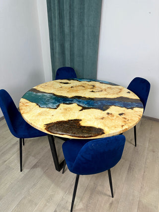 Round Maple Dining Room Table with Epoxy River