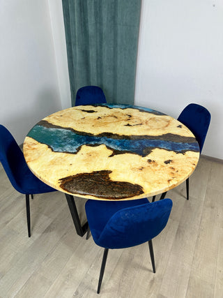 Round Maple Dining Room Table with Epoxy River