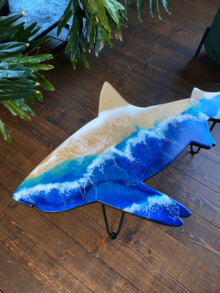 Wooden Accent Shark Table With Epoxy