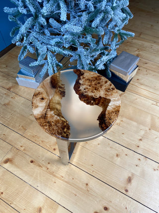 Round Wood Table With Clear Epoxy