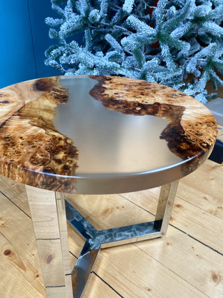 Round Wood Table With Clear Epoxy
