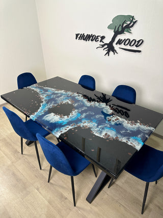 Blue ocean art dinning table for 6